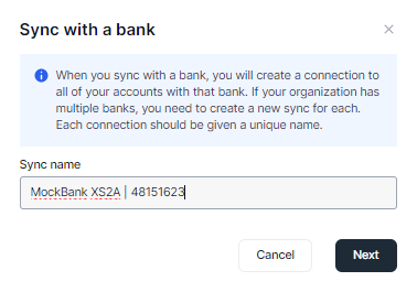Create a name for your bank sync
