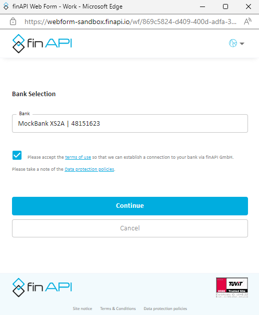Select a bank using the API