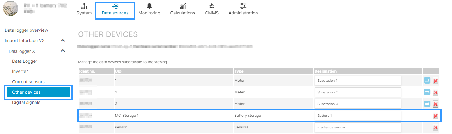 Imported battery data