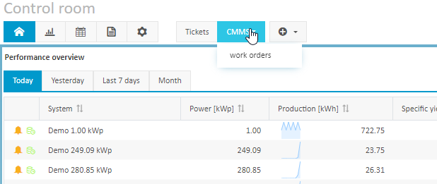 Example - 'CMMS' tab with the subfolder 'Work orders'