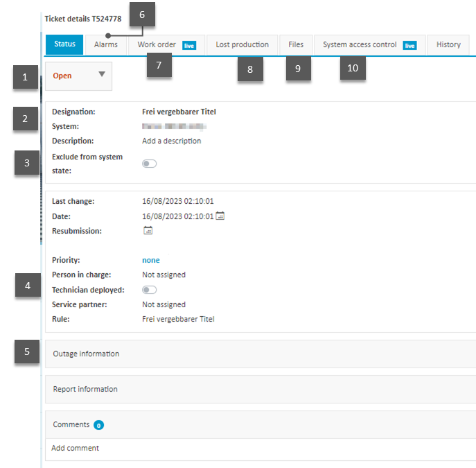 Ticket details portlet overview