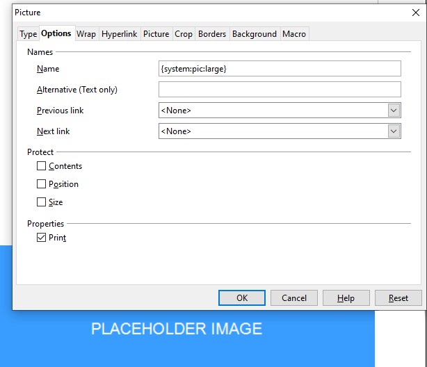 Enter the variable in the placeholder image in OpenOffice