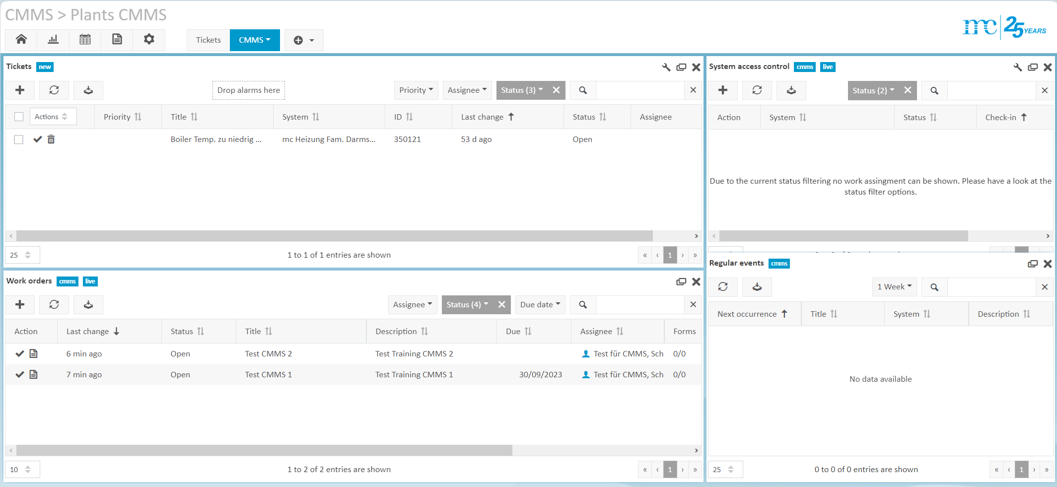 Example of how to configure portlets relevant to CMMS