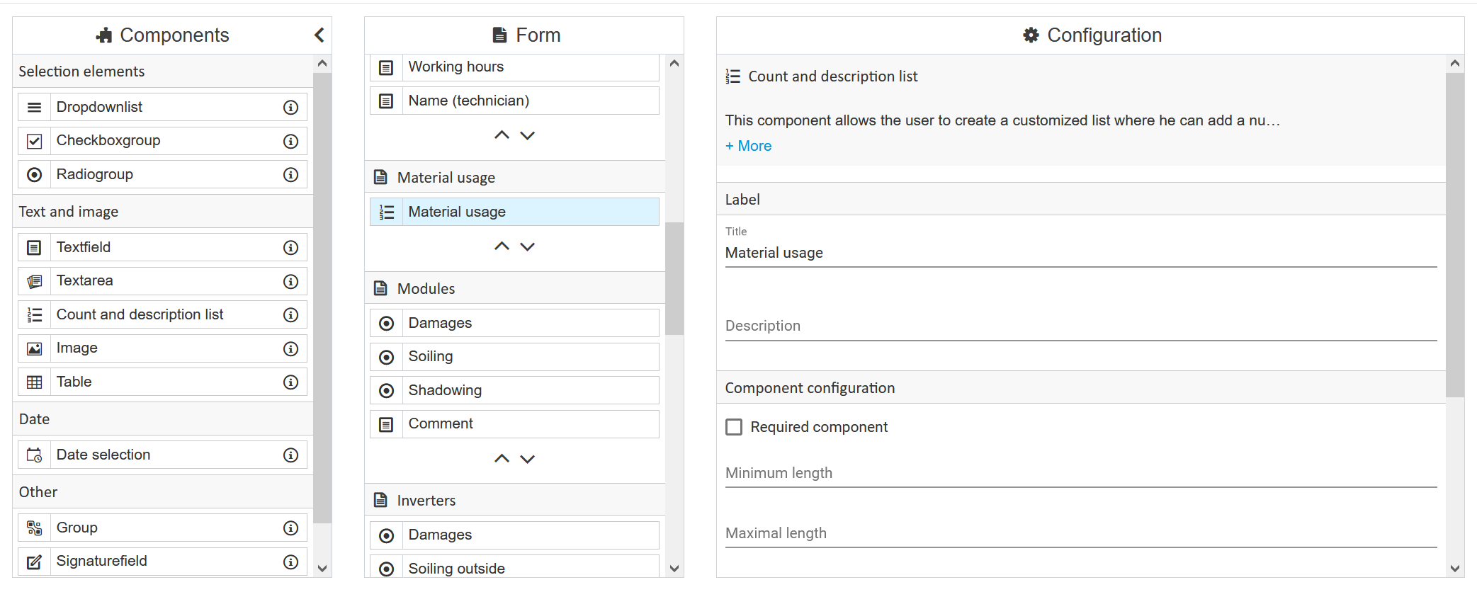 Form template editor - components