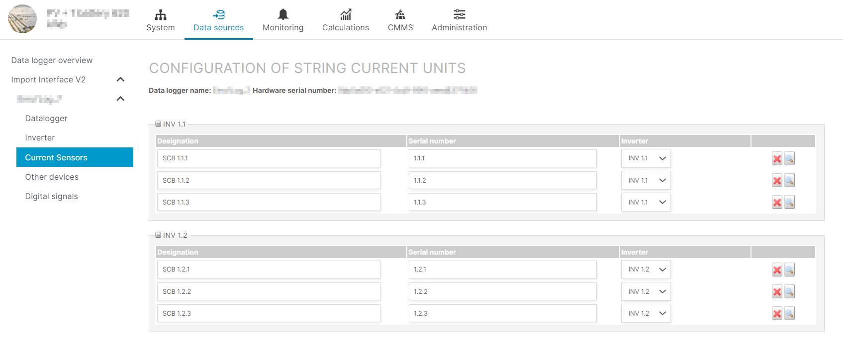 Configure string current units