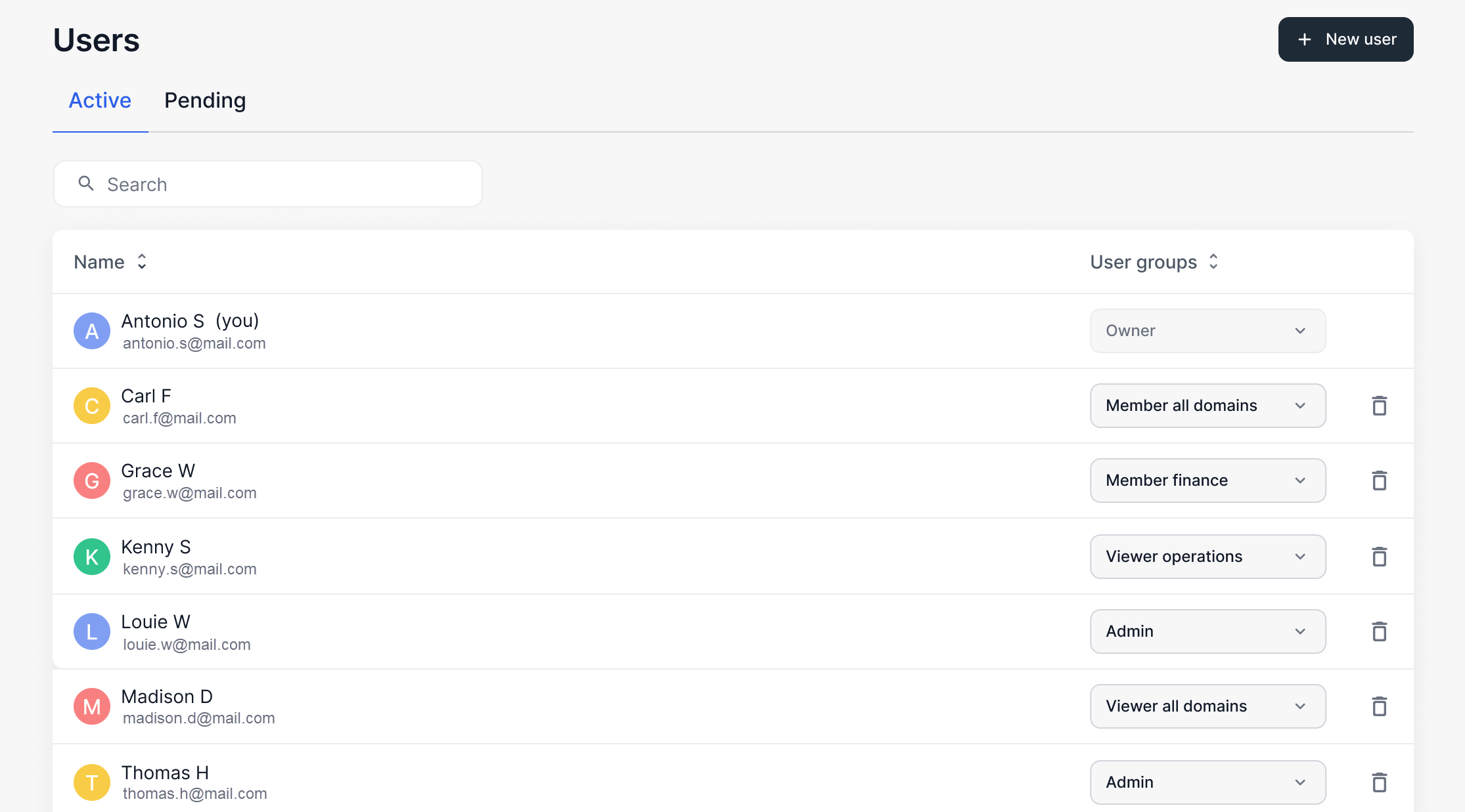 You can manage existing users on the users page.