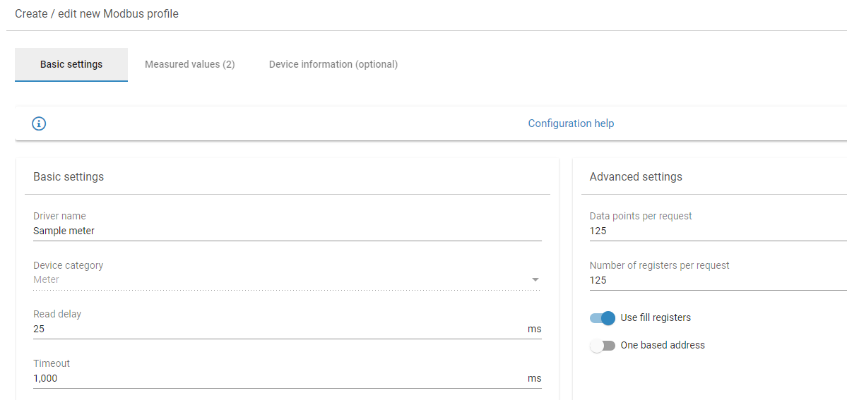 New Modbus profile - basic settings