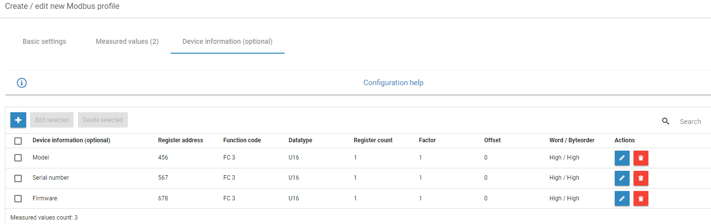 New Modbus profile - device information (optional)