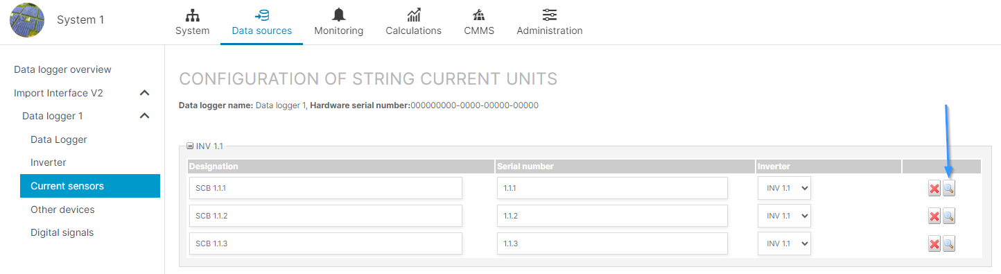 Assign scale factor to string combiner box sensors