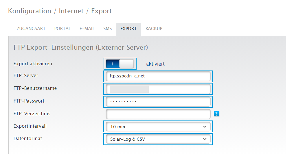 Solar-lo export settings