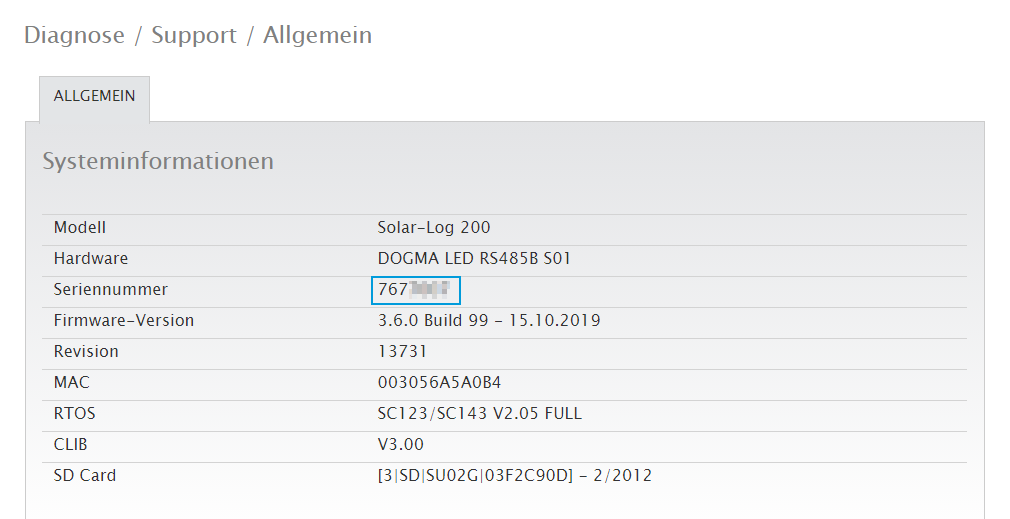 Solar-Log location of serial number