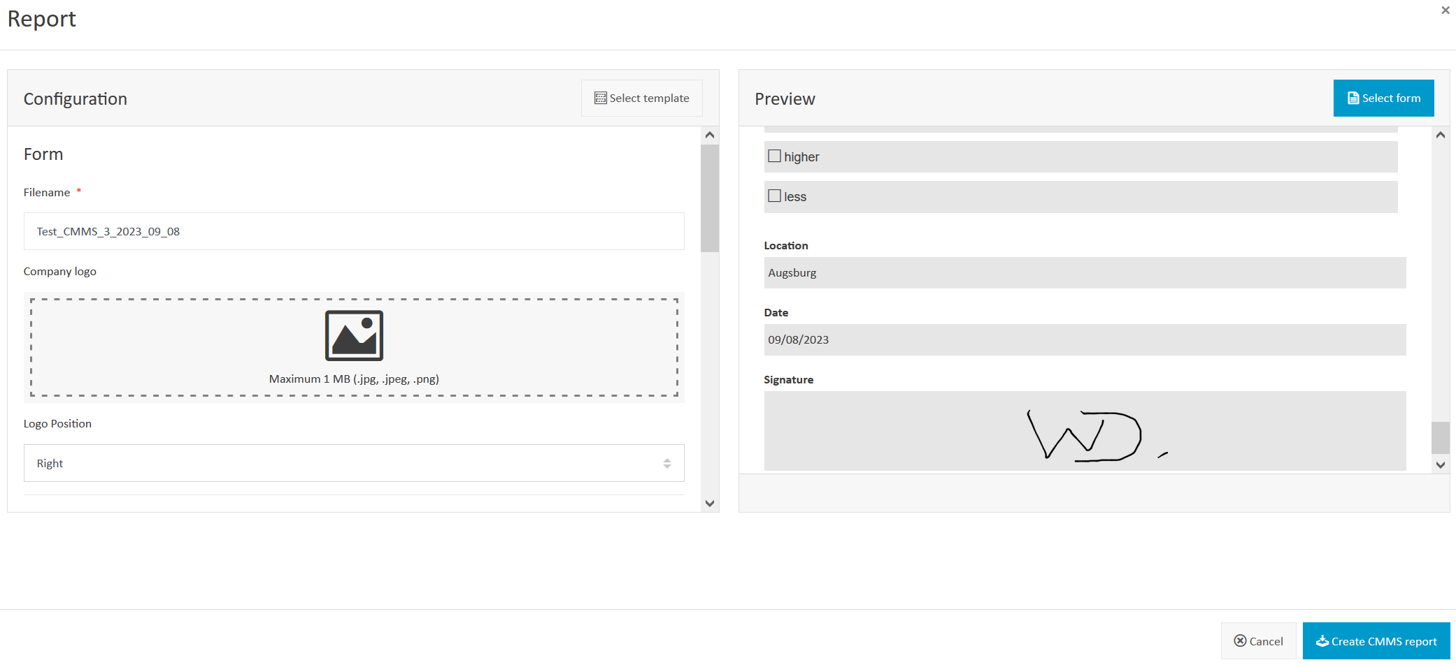 VCOM - Create CMMS report from a work order