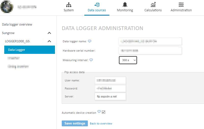 Sungrow configuration in VCOM