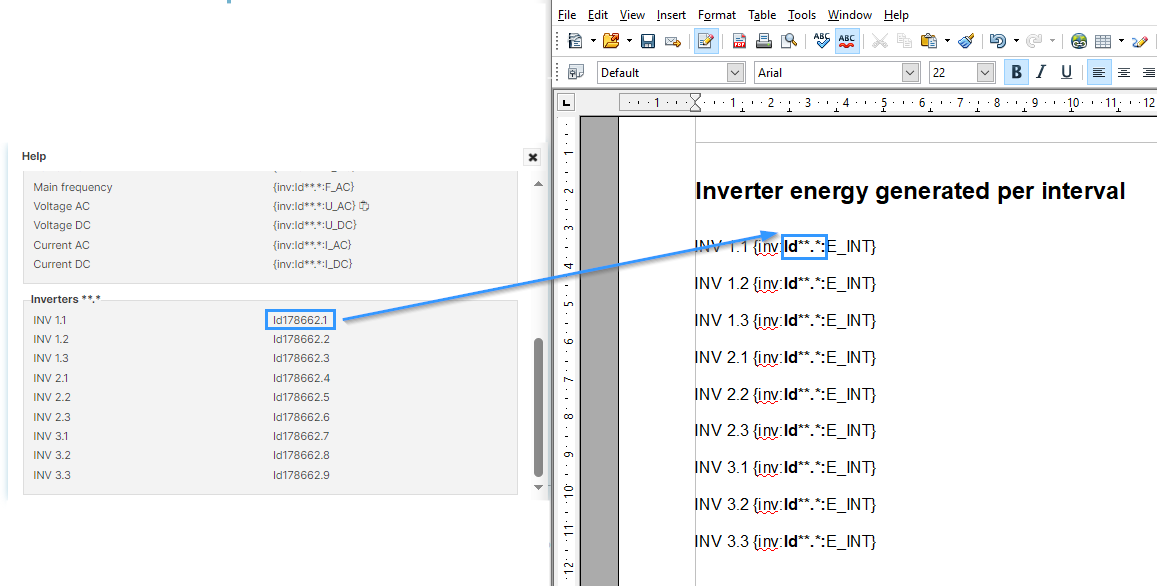 Replace the placeholder ID with the ID of the corresponding inverter