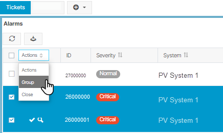 Group multiple alarms to a single ticket