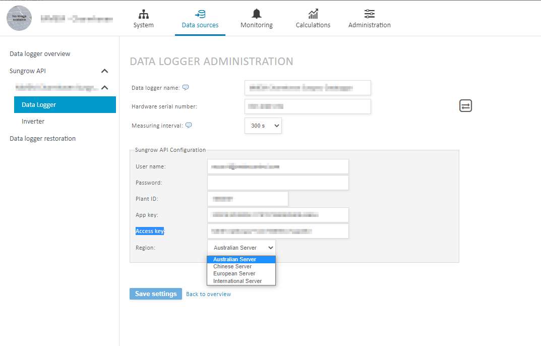 Configure Sungrow API in VCOM