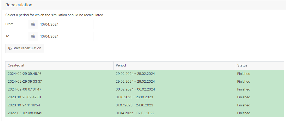 Recalculate simulation values