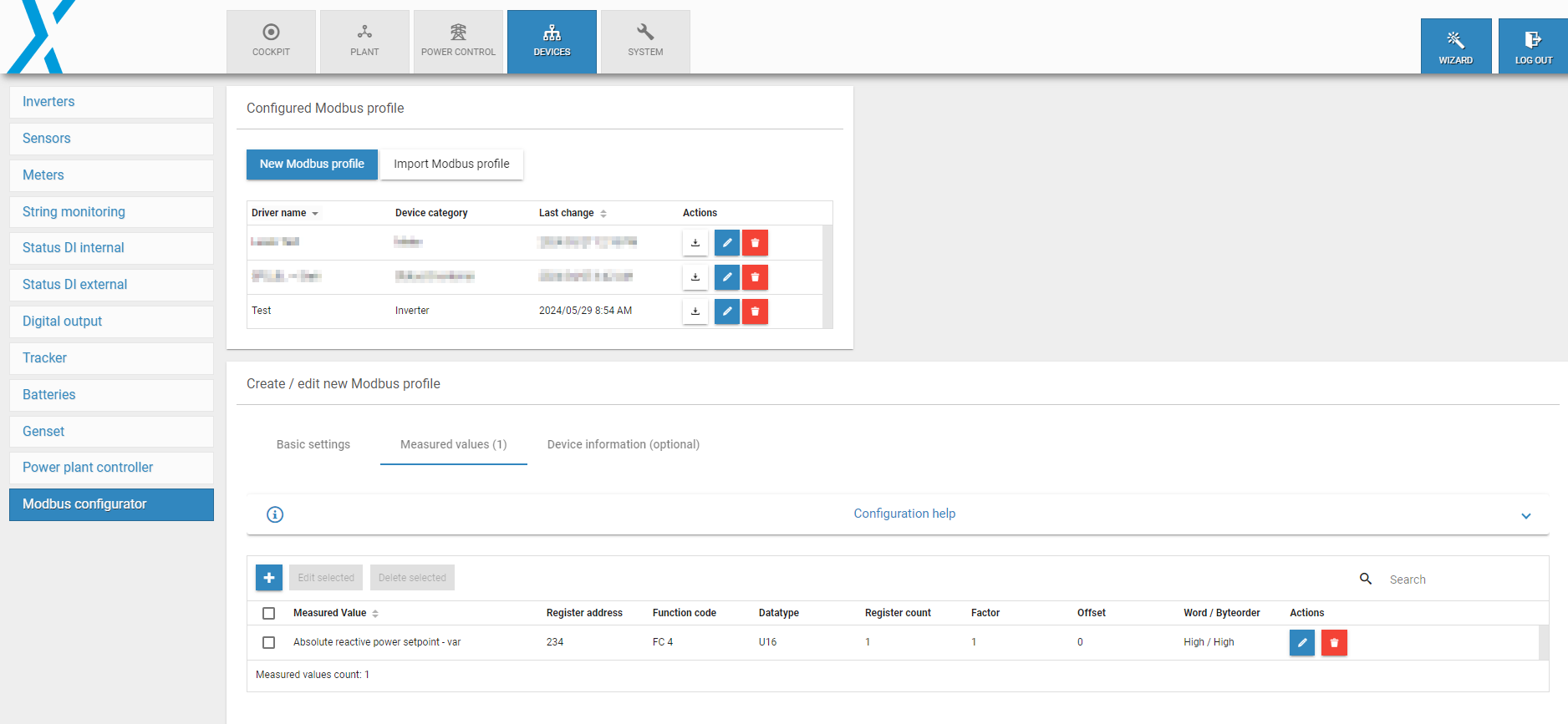 Create or edit a Modbus profile