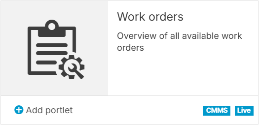 The item for the work orders portlet in the portlet center