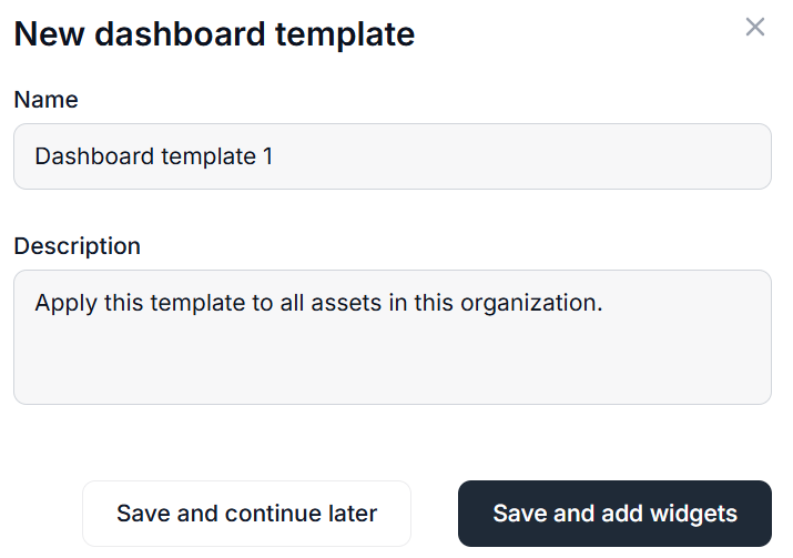Enter basic data for a dashboard template