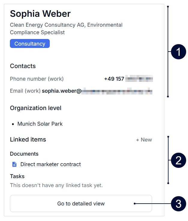Quick view of contact