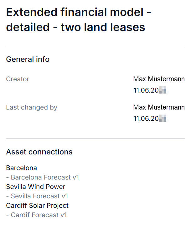 Expanded view of a financial model