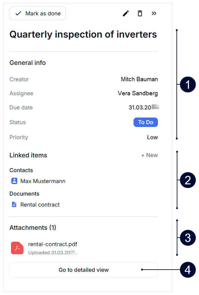 Quick view of a task