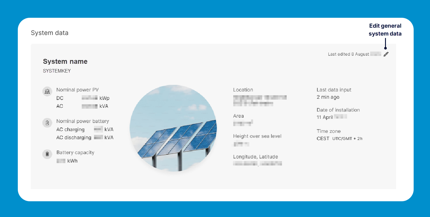 Edit the general system data directly on the new Technical data landing page