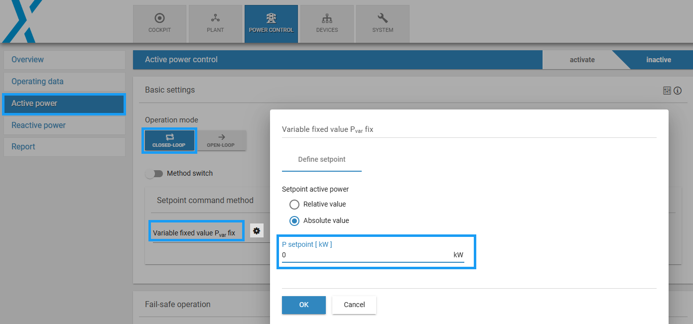 Configure active power limitation