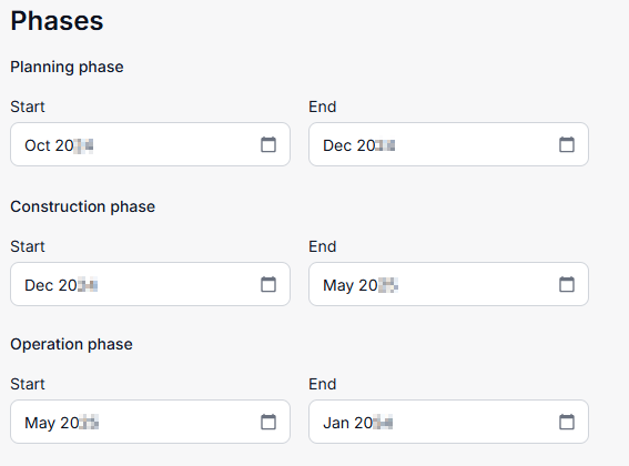 Enter data for project phases