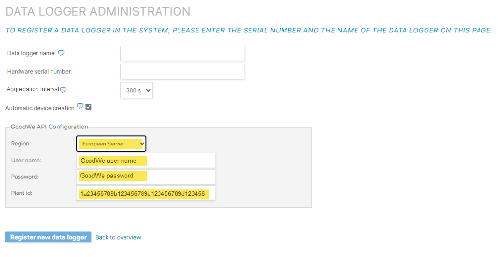 Configure GoodWe API in VCOM