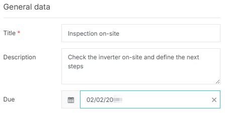 Enter general data of the work order