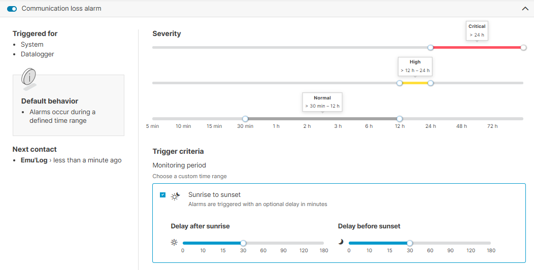 Example_communication loss alarm settings