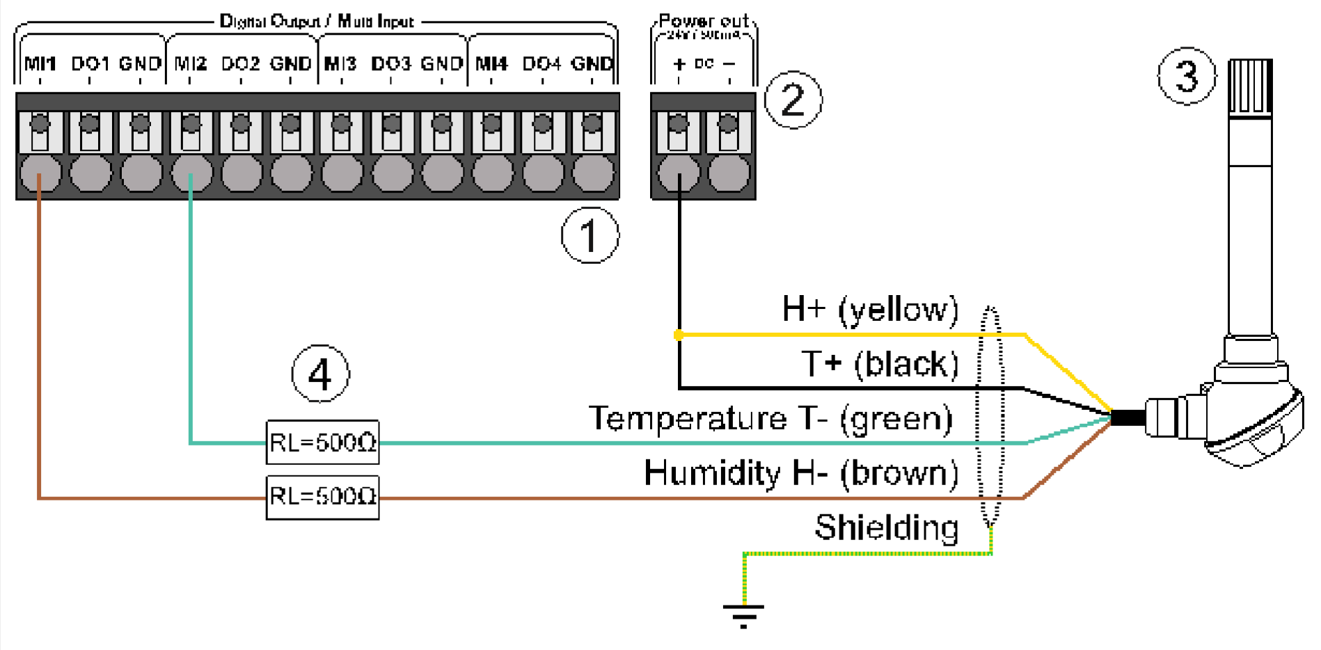 mc compact hygro-thermal sensor. Sensor connection