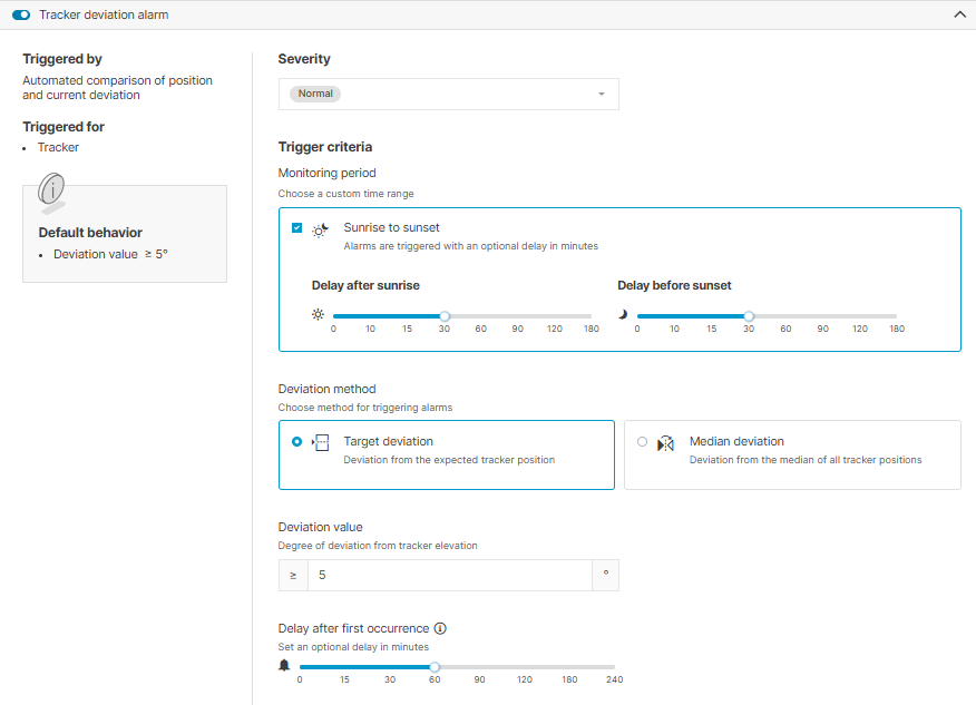 Tracker deviation alarm settings