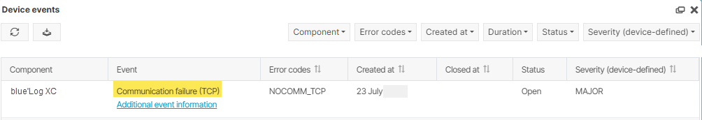 Find a suitable keyword in the Device events portlet