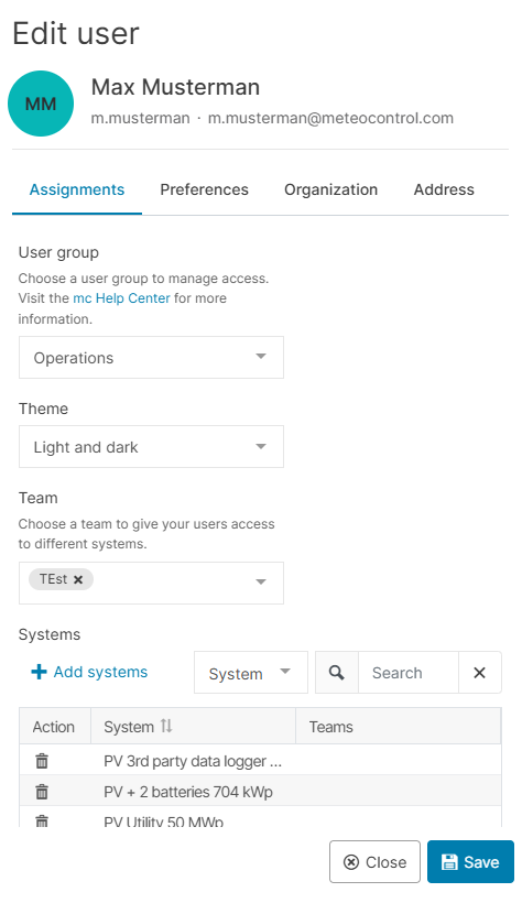 Edit user in VCOM_Assignments tab