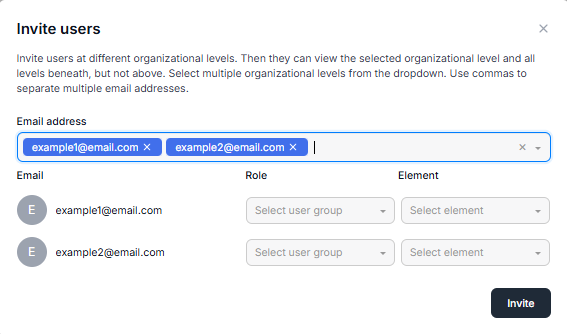 Invite users, assign user groups with roles, and restrict their access