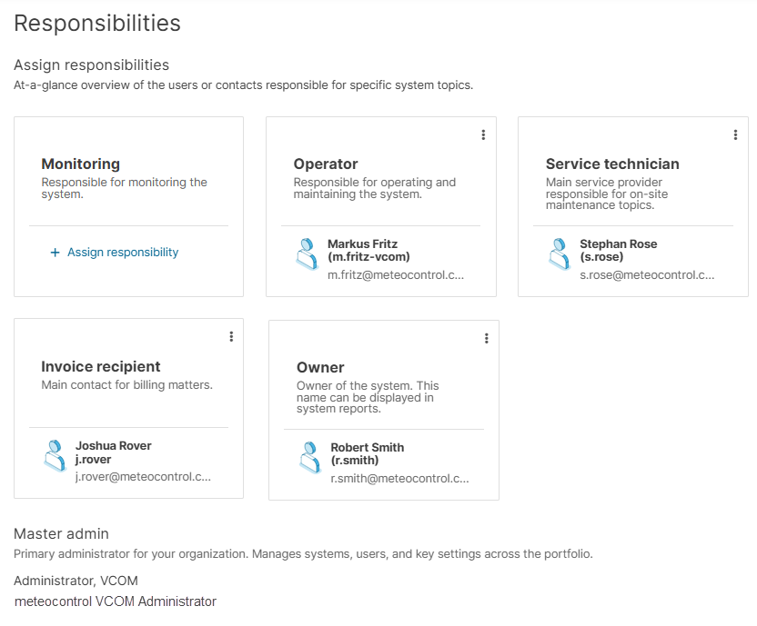 Assign system-specific responsibilities to users or contacts
