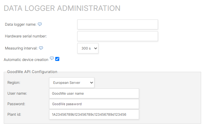 Configure GoodWe API in VCOM