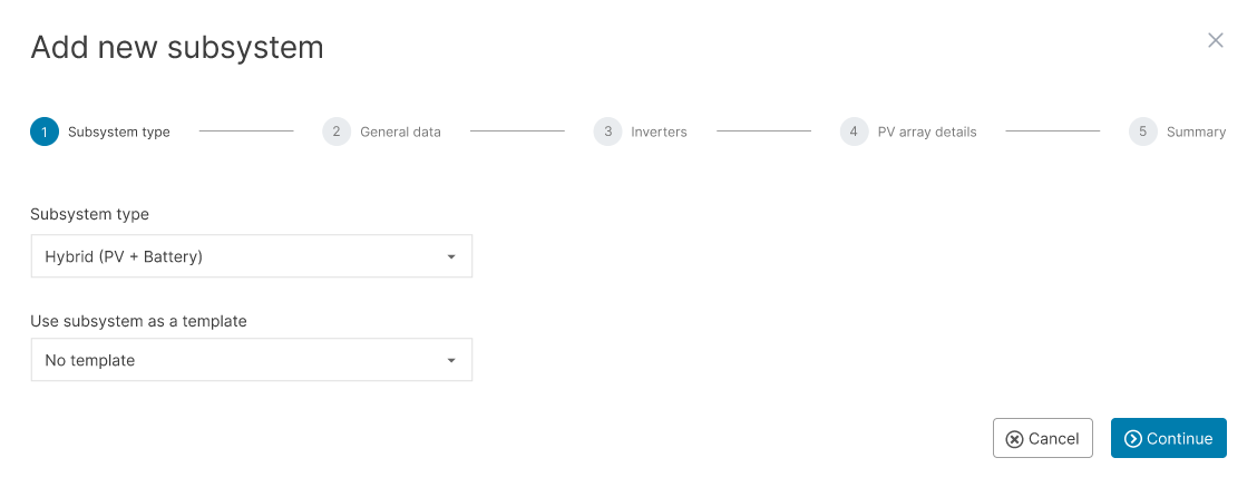 A wizard will guide you through the process of adding a hybrid subsystem