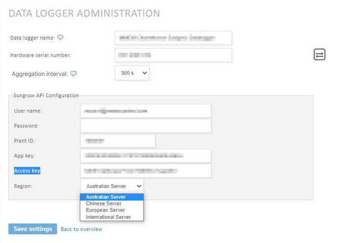 Configure Sungrow API in VCOM