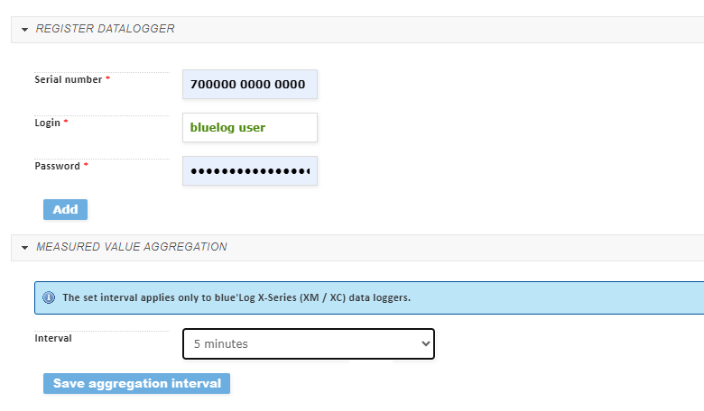 Set up a blueLog data logger