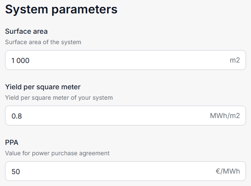Enter data for parameters