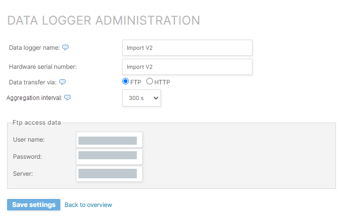 Configure import interface V2 FTP in VCOM