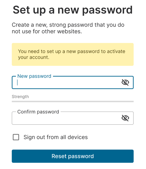 Set the password for your new account