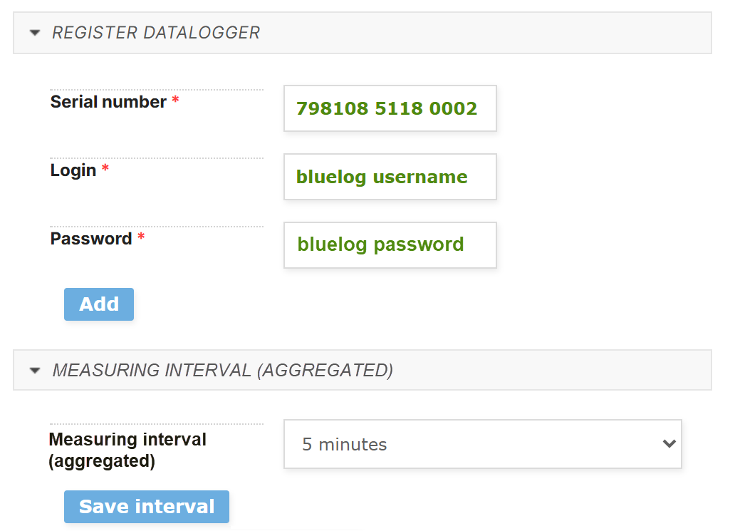 Set up a blueLog data logger
