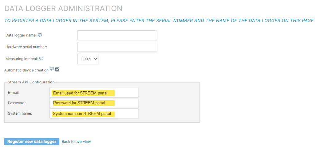 Configure STREEM API in VCOM