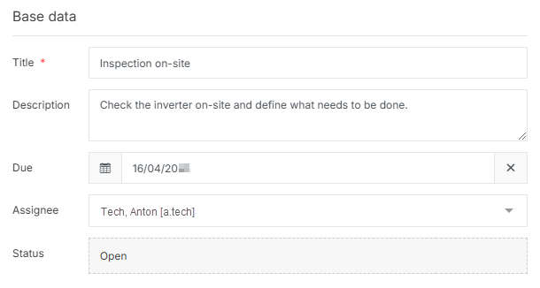 Enter base data of the work order