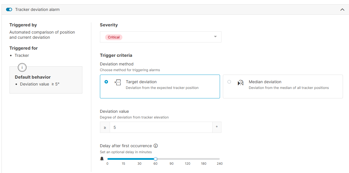 Tracker deviation alarm settings